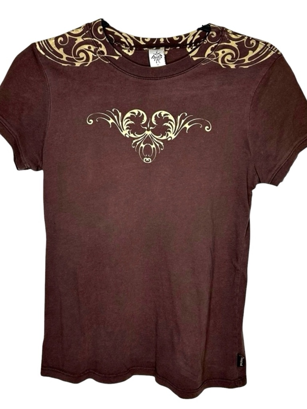 Vintage Y2K Brown Tribal Graphic Baby Tee Front Back Print Slim M